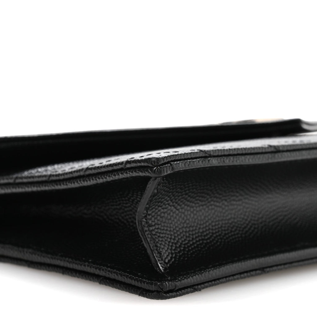 Grain De Poudre Matelasse Chevron Monogram Envelope Chain Wallet Black