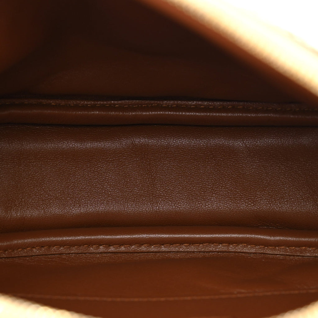 Raffia Calfskin Round Camera Bag Golden Ecru Brick
