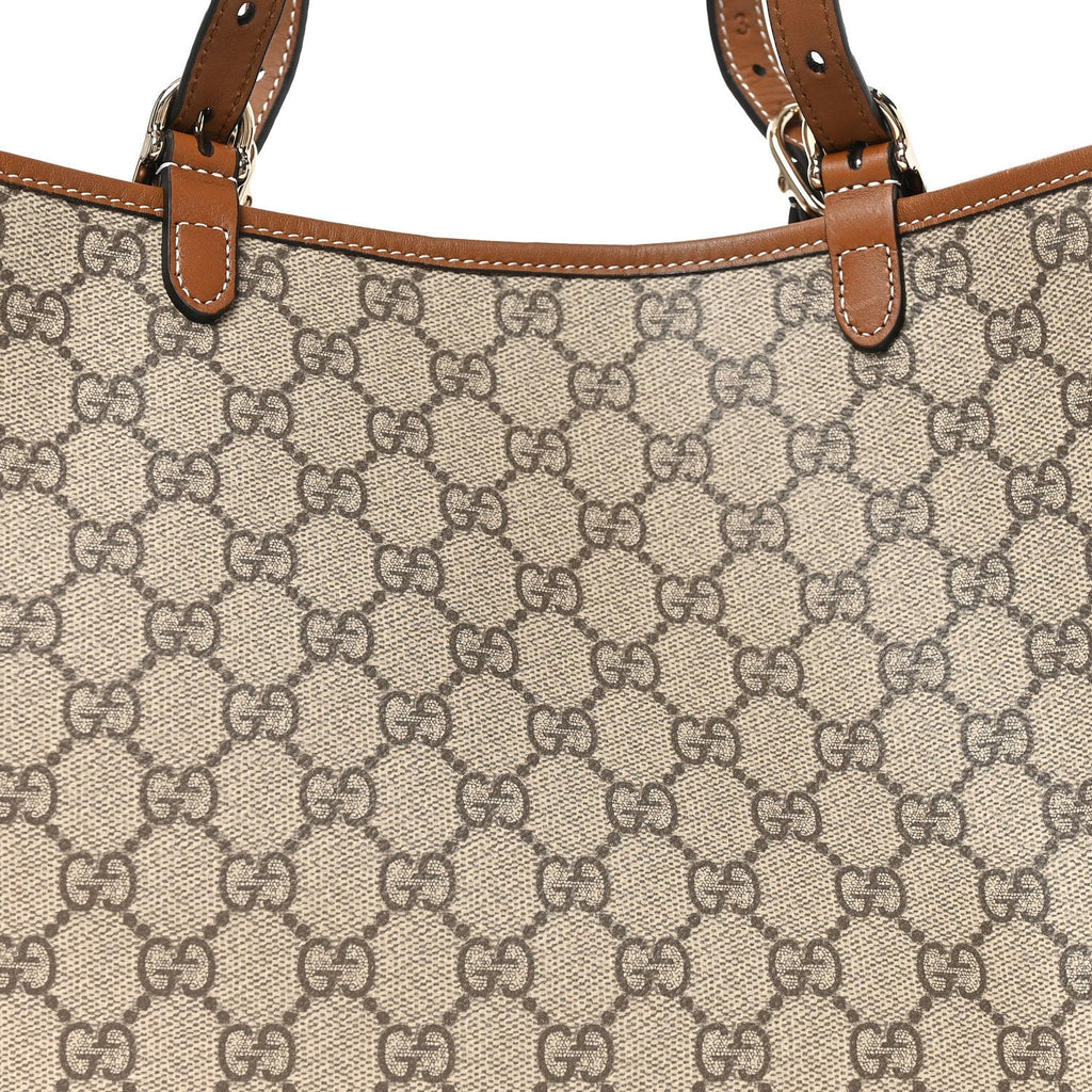 GG Supreme Monogram Emblem Large Tote Bag Beige Dark Brown