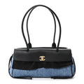 Calfskin Denim Quilted Urban Essentials Small Shopping Bag  Black Blue
