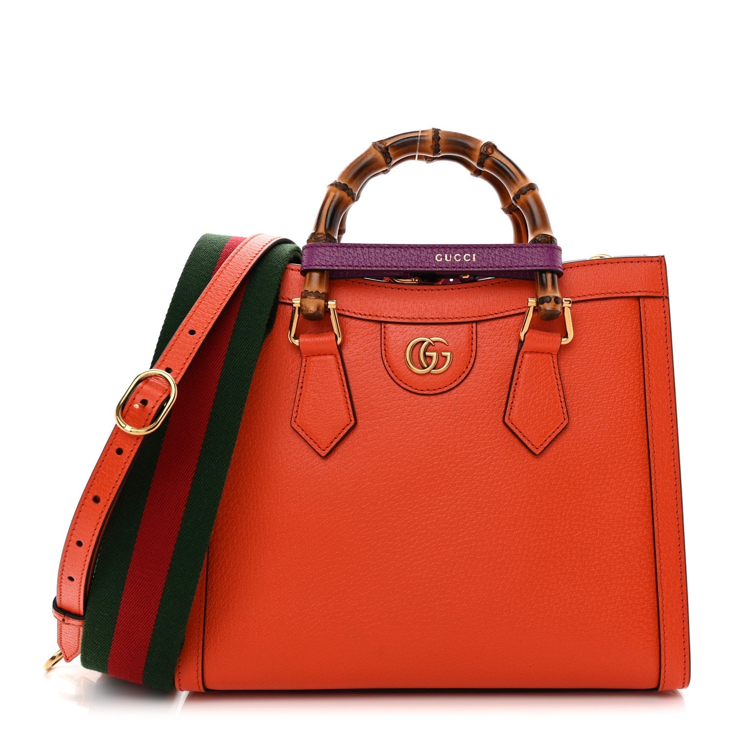 Textured Dollar Calfskin Web Small Diana Tote Bag Deep Orange Spicy Cyclamin