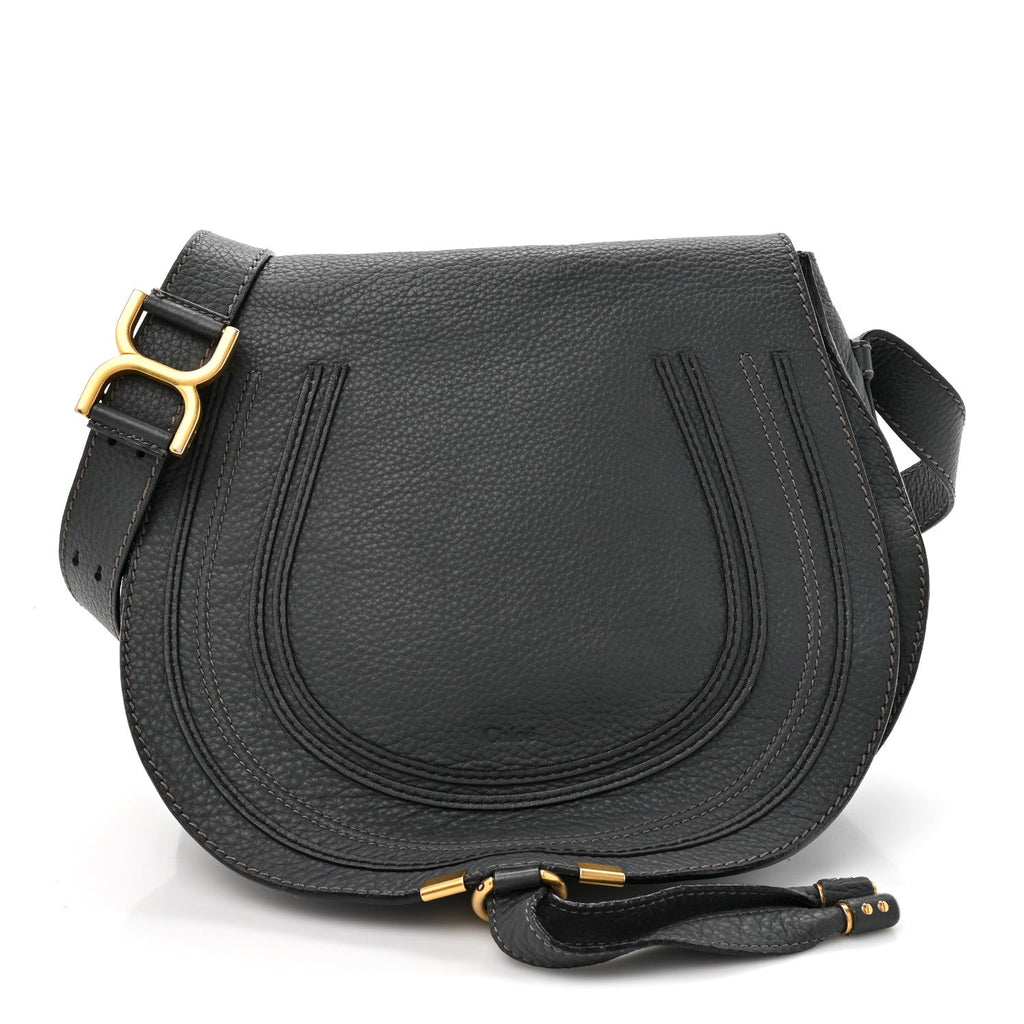 Grained Calfskin Medium Marcie Saddle Bag Iron Grey
