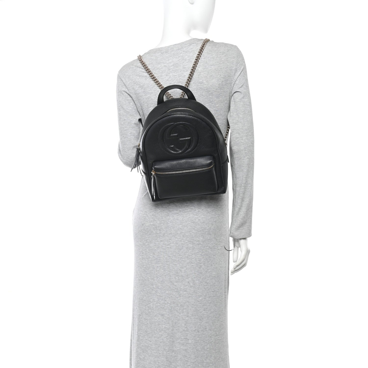Pebbled Calfskin Soho Chain Backpack Black