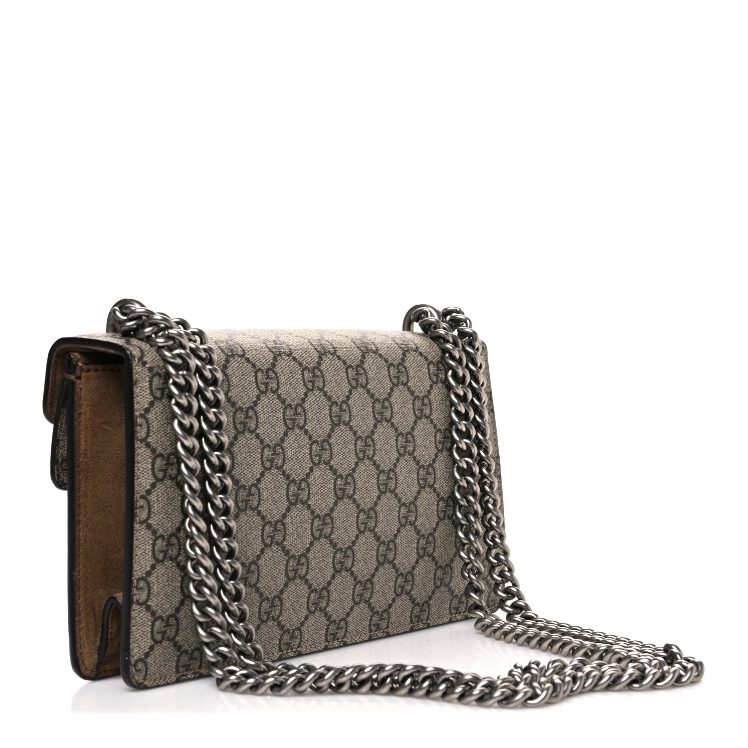 GG Supreme Monogram Suede Crystal Small Dionysus Shoulder Bag Beige Ebony Taupe