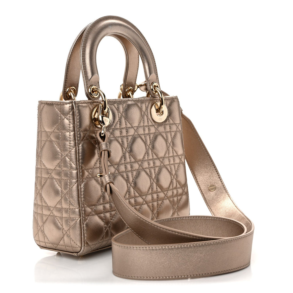 Metallic Lambskin Cannage Small My ABCDior Lady Dior Gold