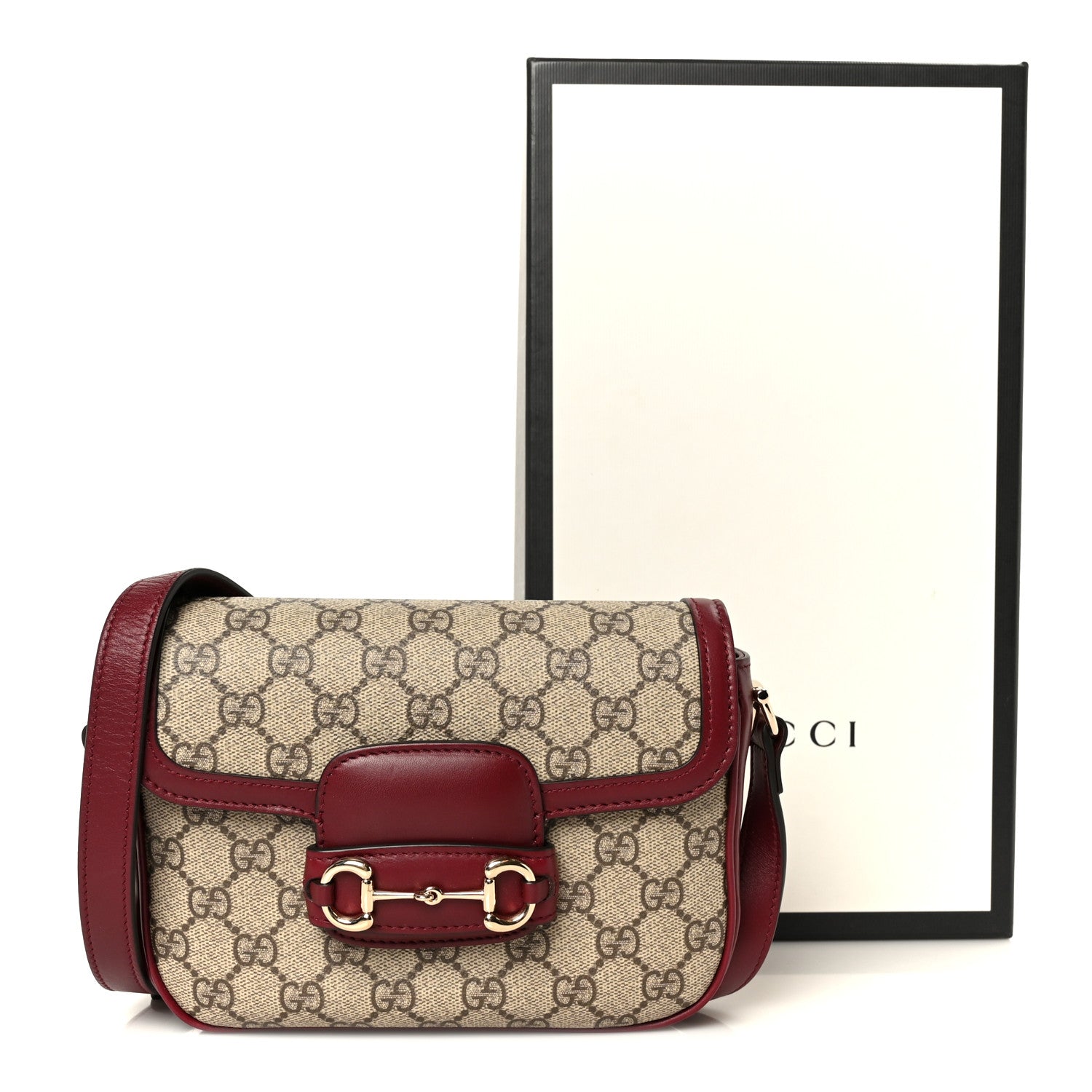 GG Supreme Monogram Horsebit 1955 Soft Small Shoulder Bag Beige Ebony Rosso Ancora