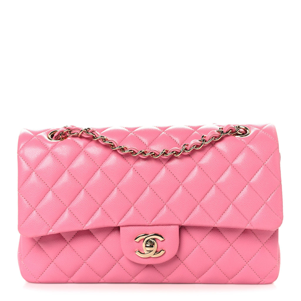Caviar Quilted Medium Double Flap Pink