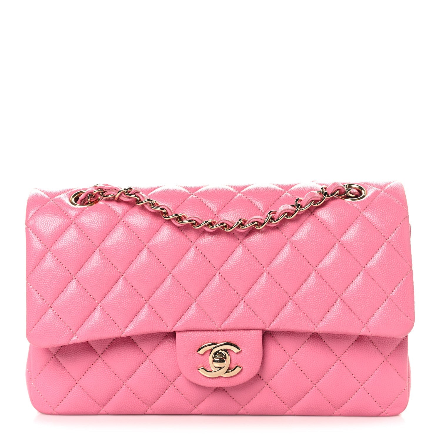 Caviar Quilted Medium Double Flap Pink