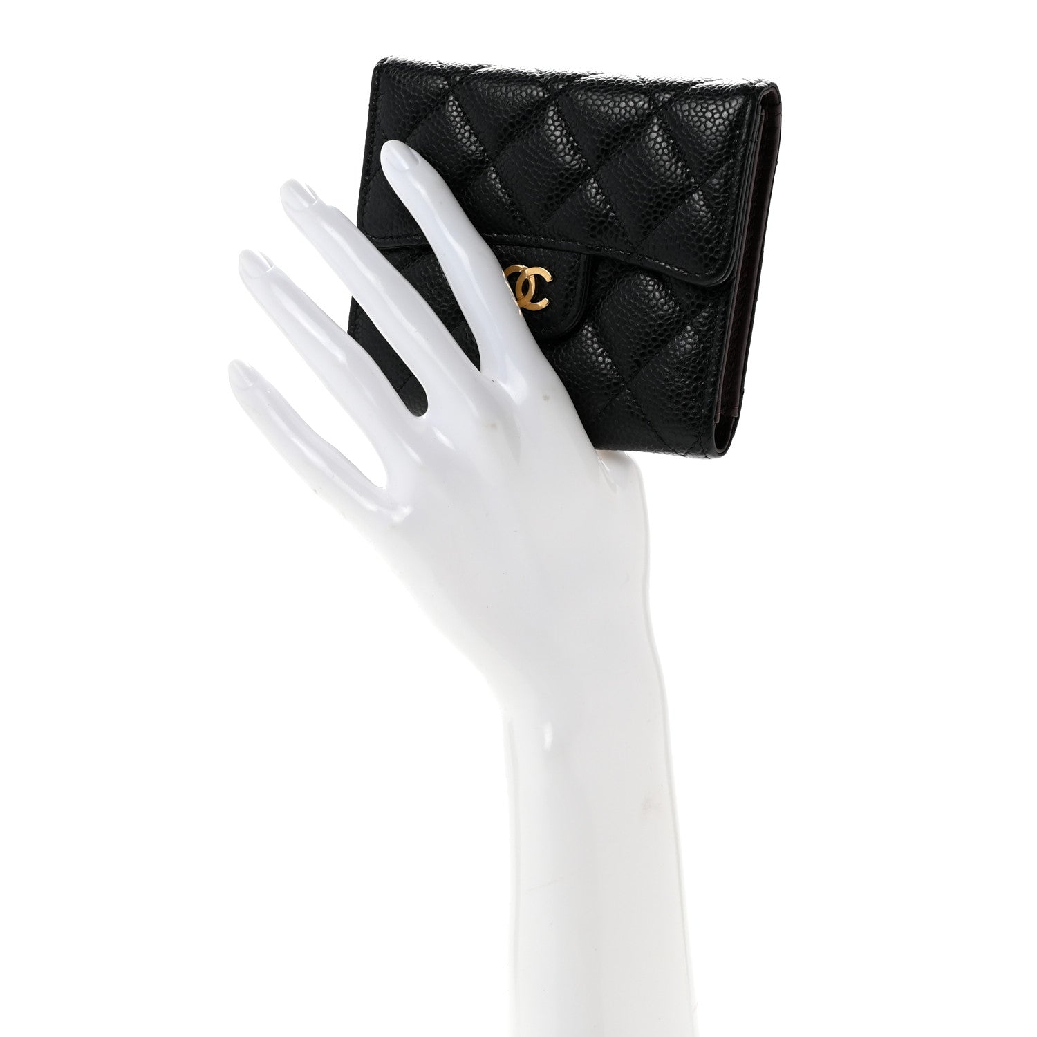 Caviar Quilted Compact Flap Wallet Black