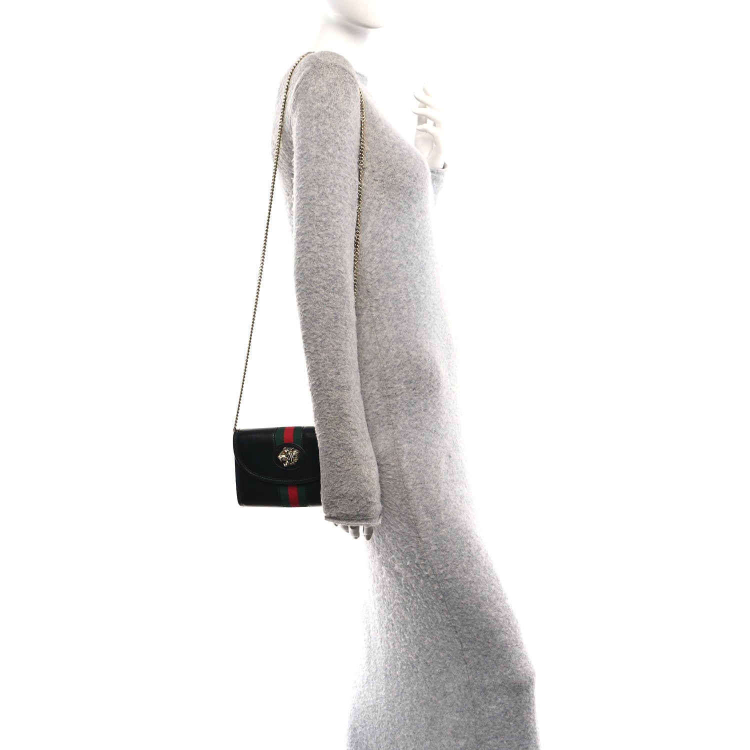 Textured Calfskin Web Mini Rajah Slim Flap Shoulder Bag Black