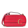 Calfskin Crocodile Embossed Mini C Vanity Bag Red