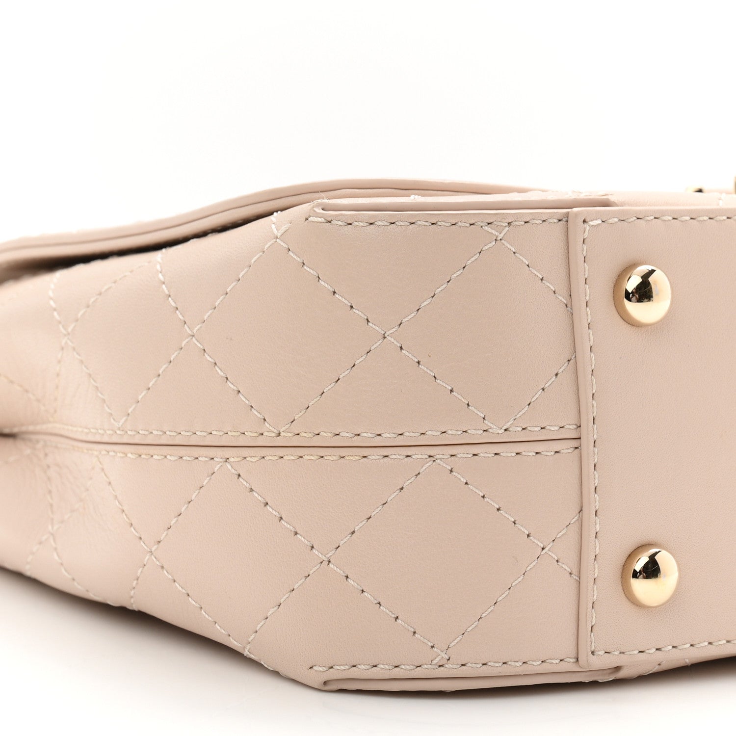 Calfskin Stitched Medium Covered CC Flap Bag Beige