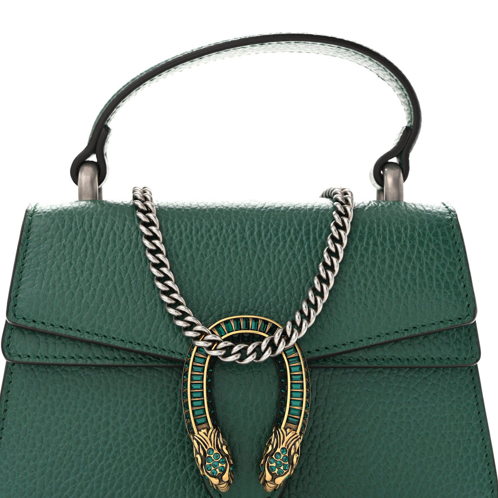 Dollar Calfskin Crystal Mini Dionysus Top Handle Bag Emerald