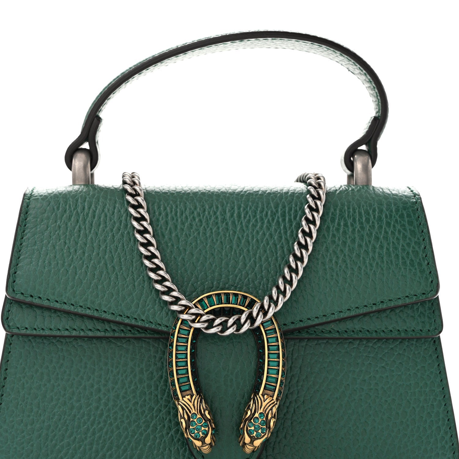 Dollar Calfskin Crystal Mini Dionysus Top Handle Bag Emerald
