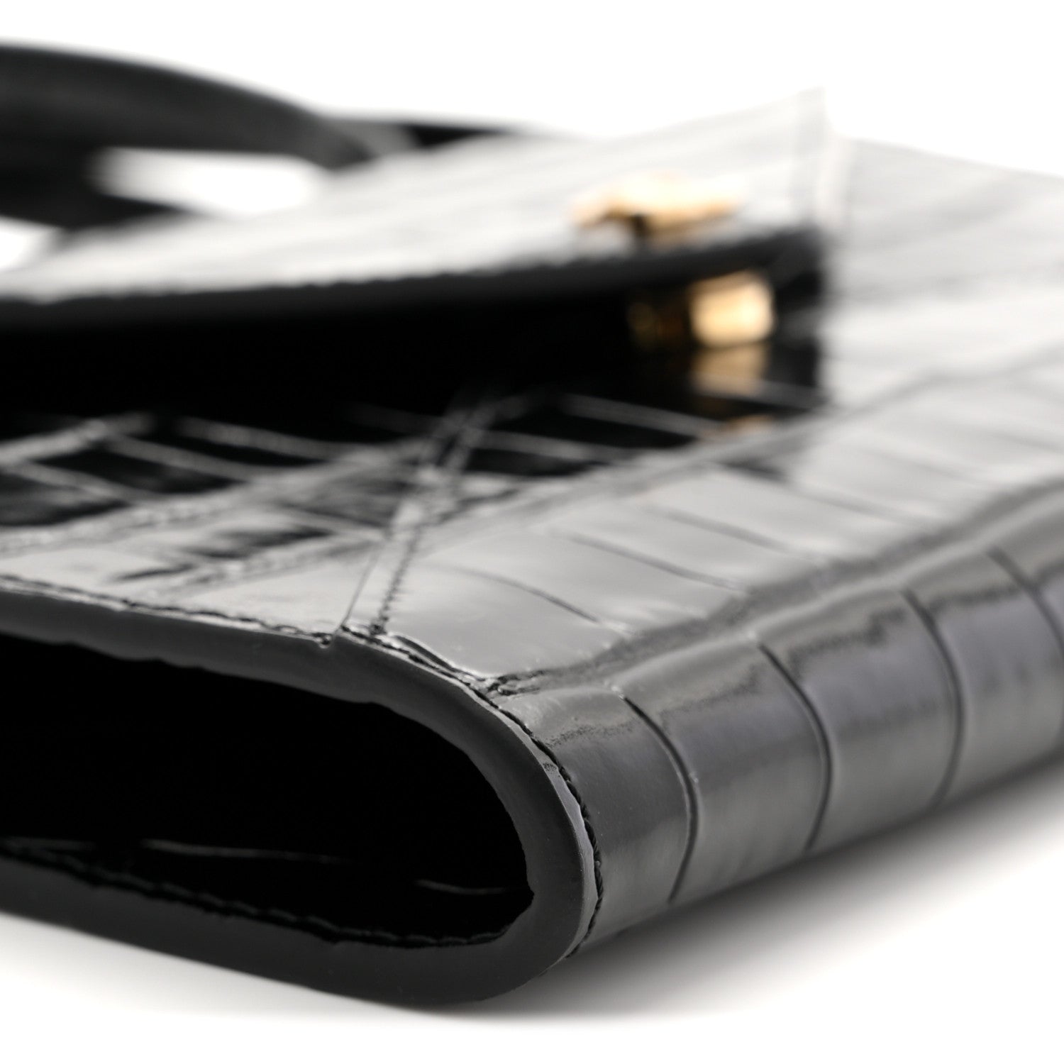 Calfskin Crocodile Embossed Clutch With Chain Black