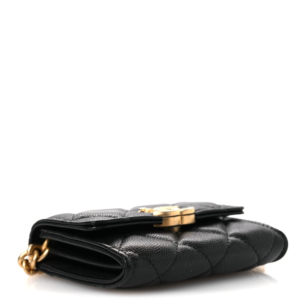 Caviar Quilted Bracelet On Chain Clutch Black