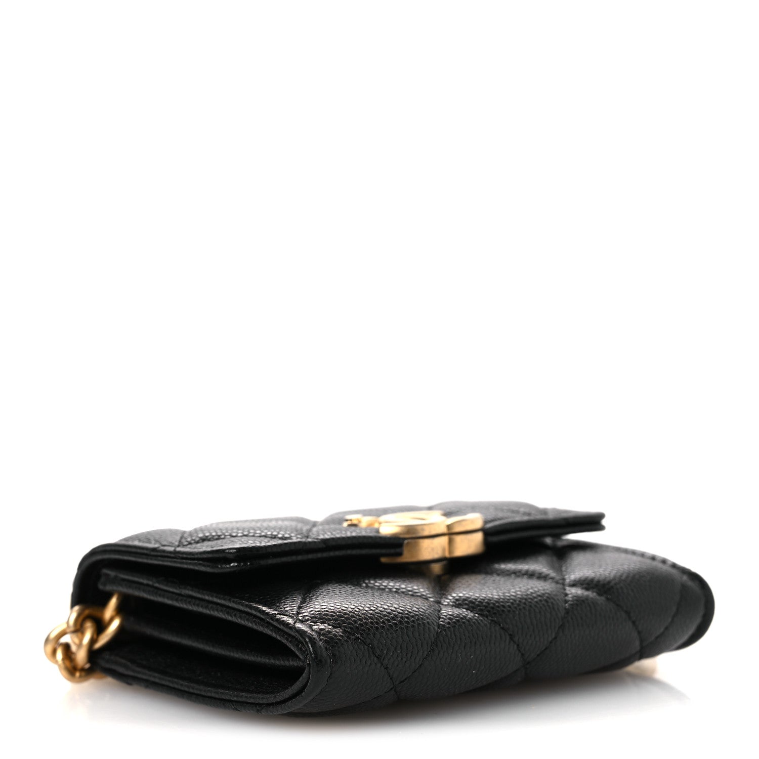 Caviar Quilted Bracelet On Chain Clutch Black