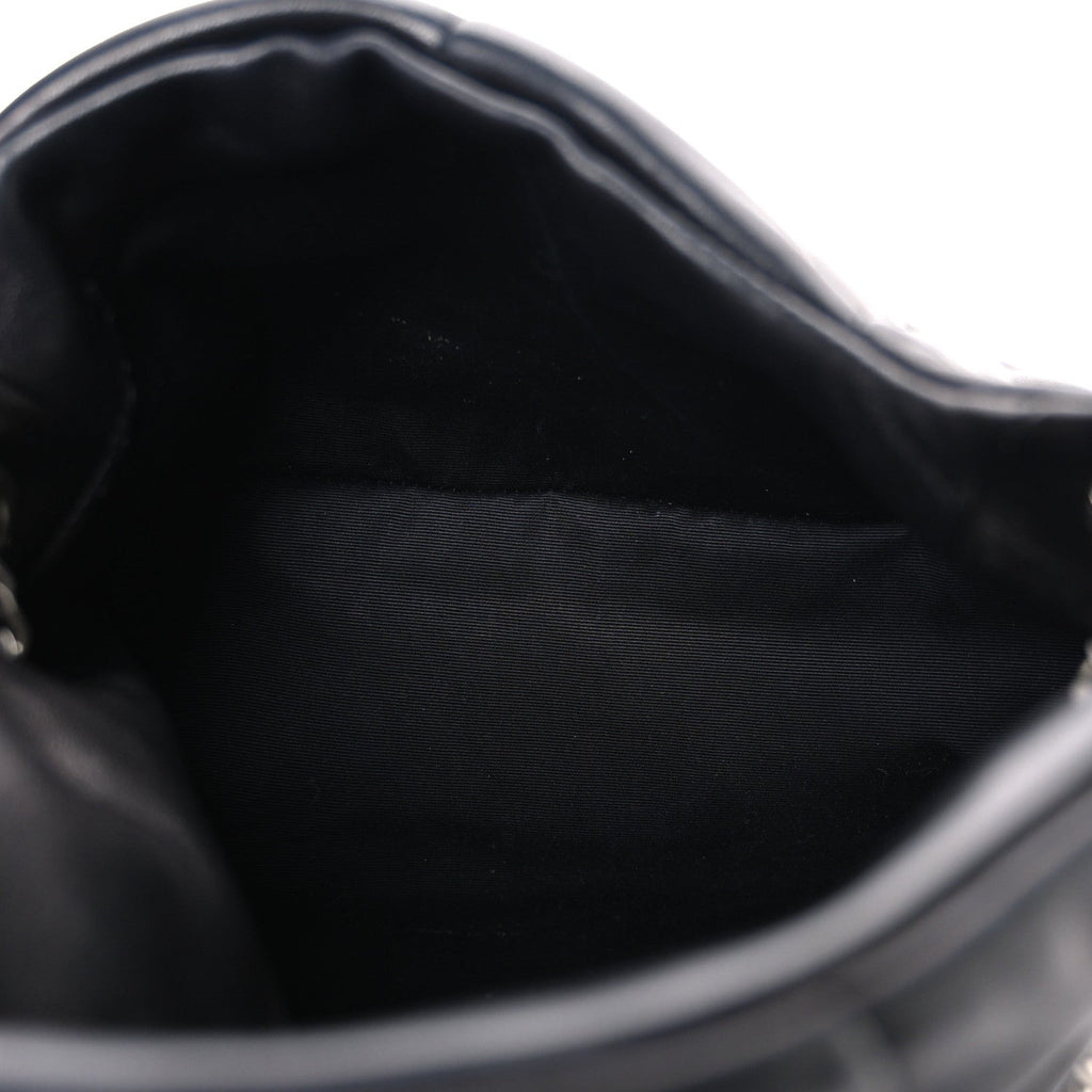 Lambskin Quilted Small Loulou Puffer Monogram Chain Satchel Black
