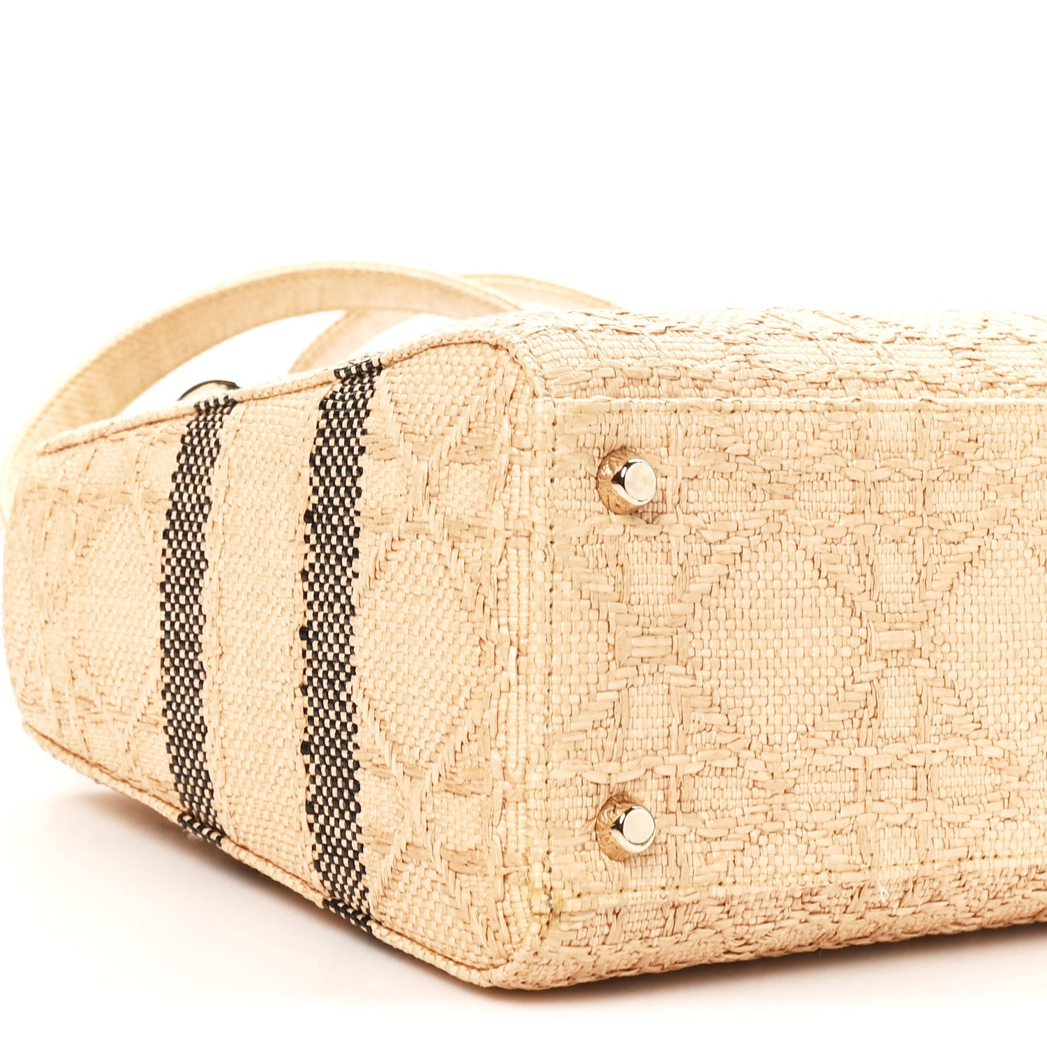 Raffia Woven Cannage Embroidered Medium Lady D-Lite Natural Black