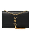 Smooth Calfskin Medium Classic Monogram Kate Tassel Satchel Black