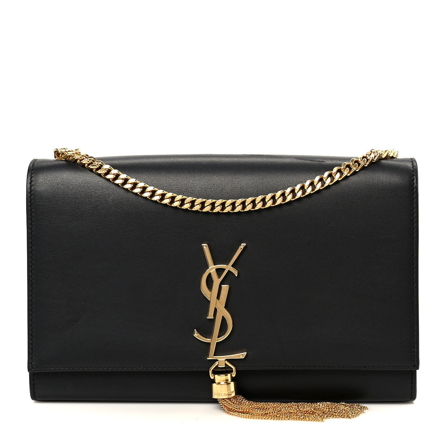 Smooth Calfskin Medium Classic Monogram Kate Tassel Satchel Black