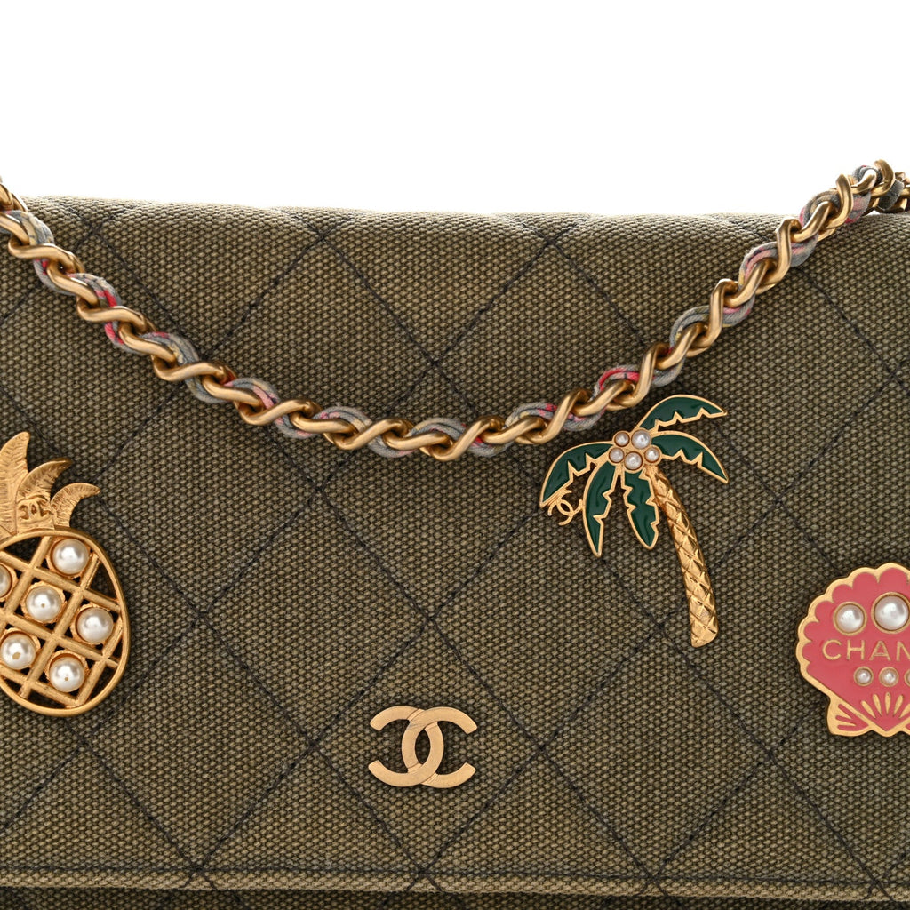 Canvas Quilted Coco Cuba Charms Wallet on Chain WOC Khaki