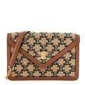 Raffia Jacquard Calfskin Triomphe Wallet on Chain Natural Tan