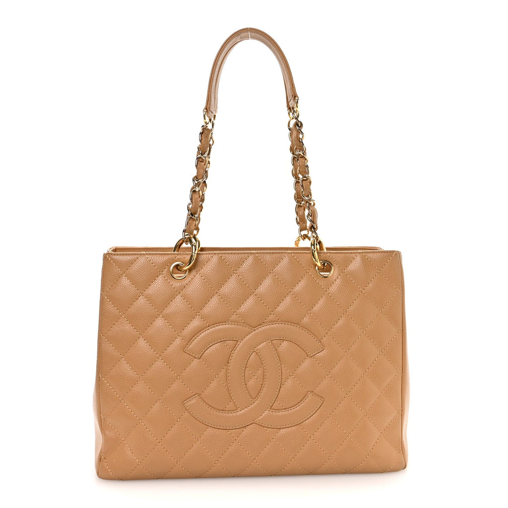 Caviar Quilted Grand Shopping Tote GST Beige