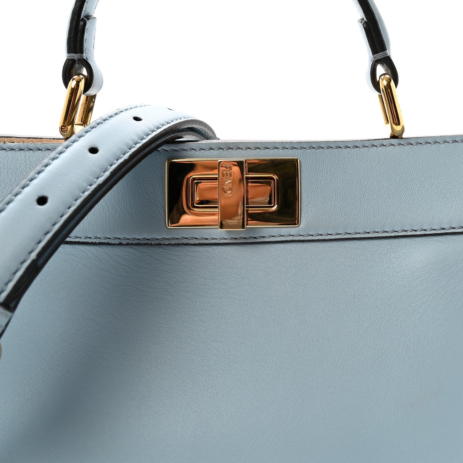 Vitello Seta Shiny Nappa Small Peekaboo I SEE U Satchel Azzurro Baby Camelia