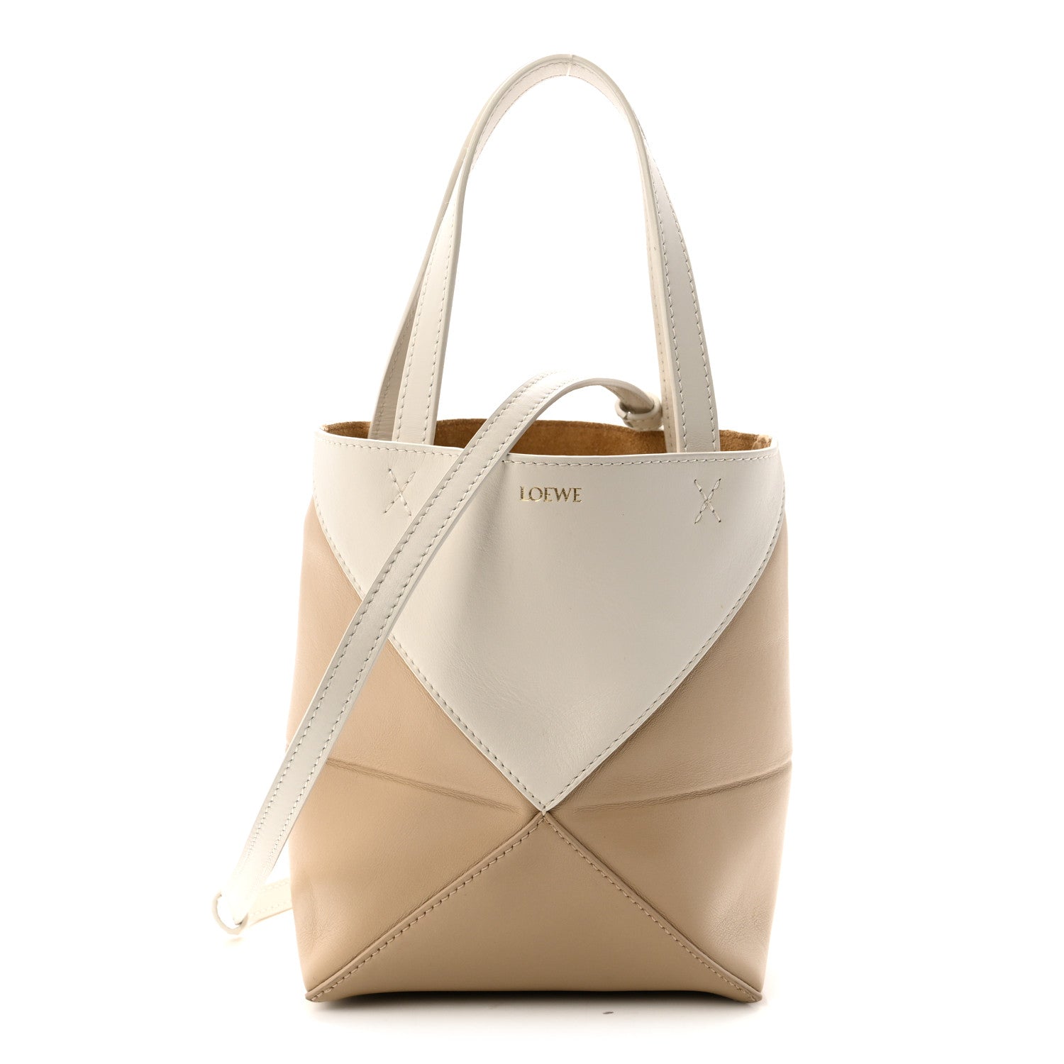 Shiny Calfskin Mini Puzzle Fold Tote Soft White Paper Craft