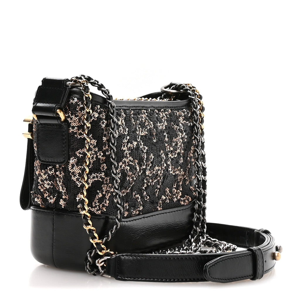 Sequin Calfskin Small Gabrielle Hobo Black Gold