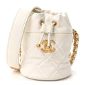 Caviar Quilted Twist Your Buttons Mini Bucket Bag White