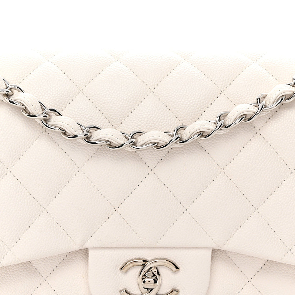 Caviar Quilted Jumbo Double Flap White