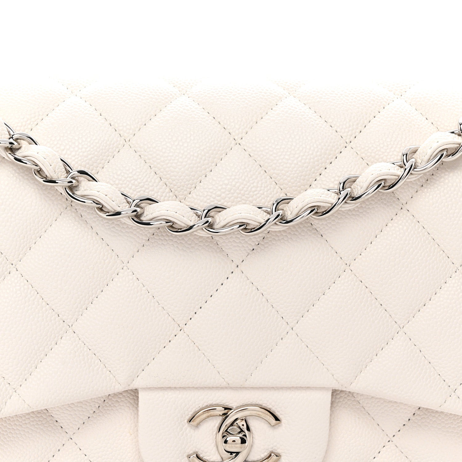 Caviar Quilted Jumbo Double Flap White