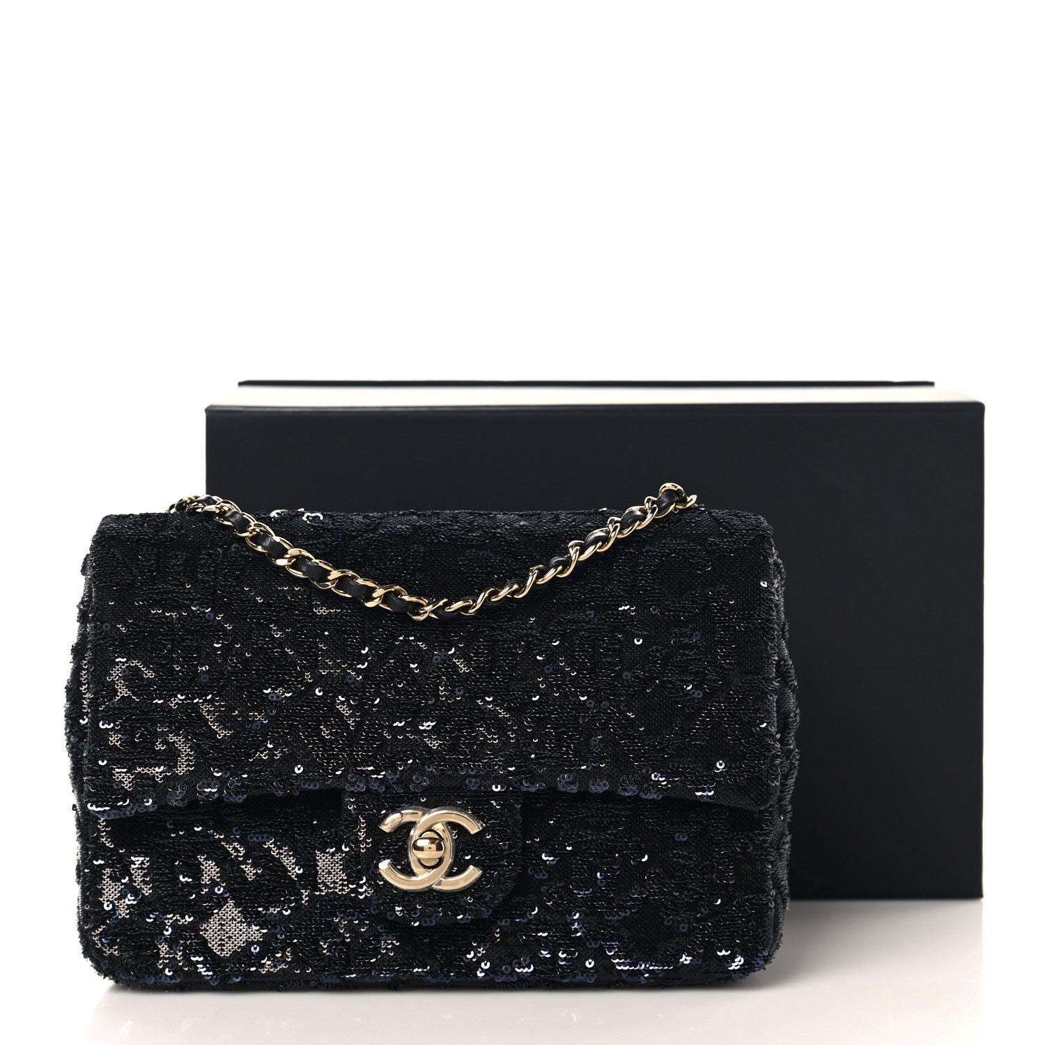 Sequin Quilted Small Single Flap Black