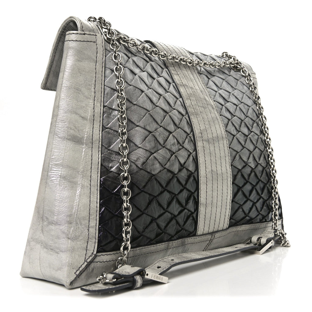Iridescent Eelskin Maxi Chain Baguette Bag Grey Multicolor