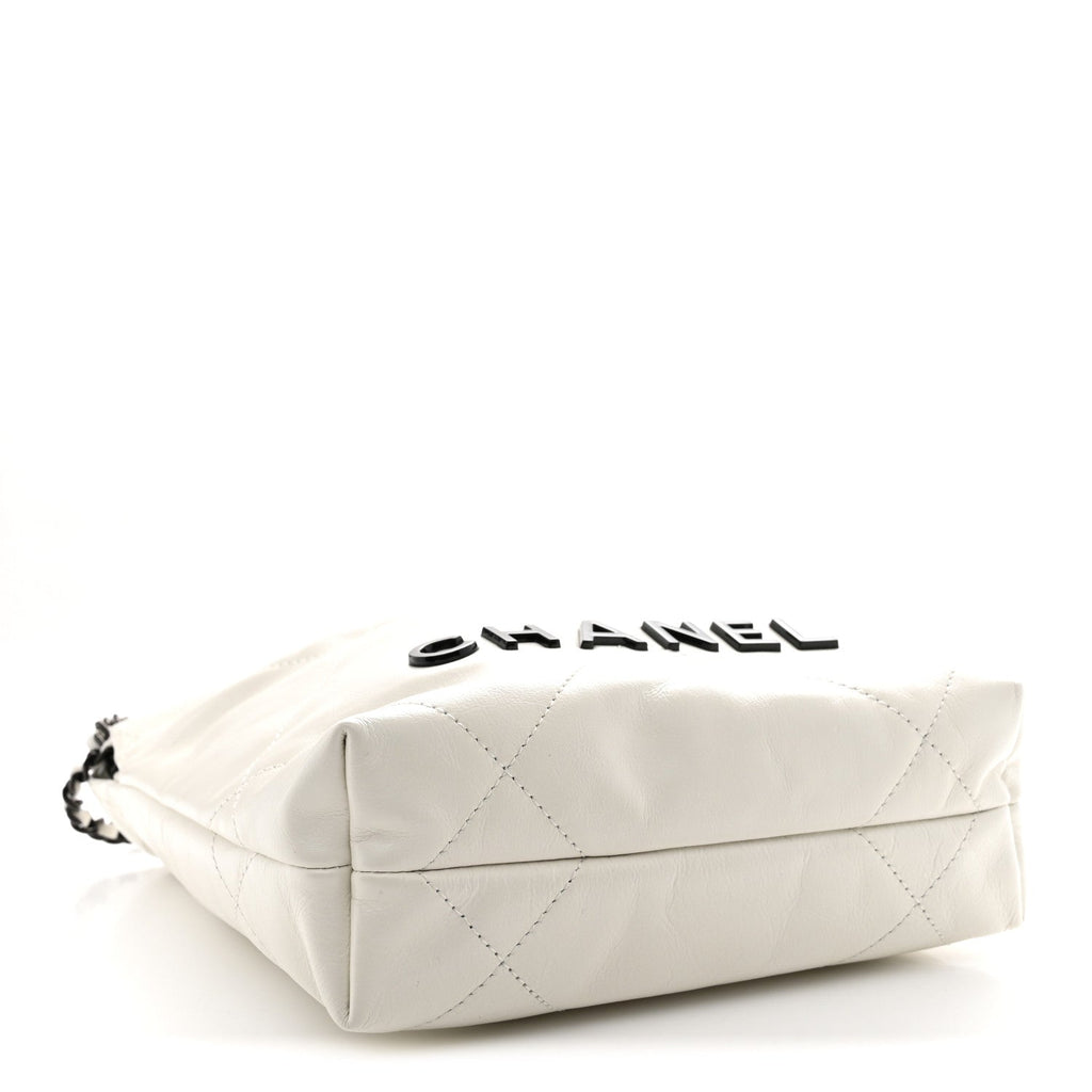 Shiny Calfskin Quilted Mini Chanel 22 White Black