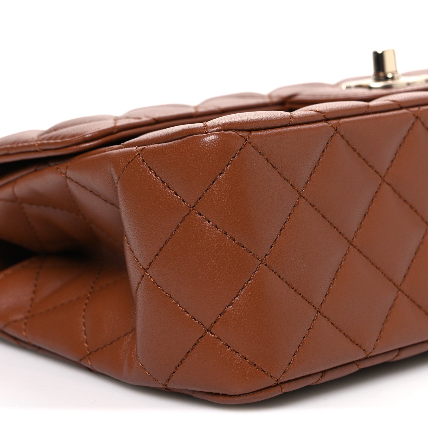 Lambskin Quilted Medium Crystal Top Handle Rectangular Flap Brown