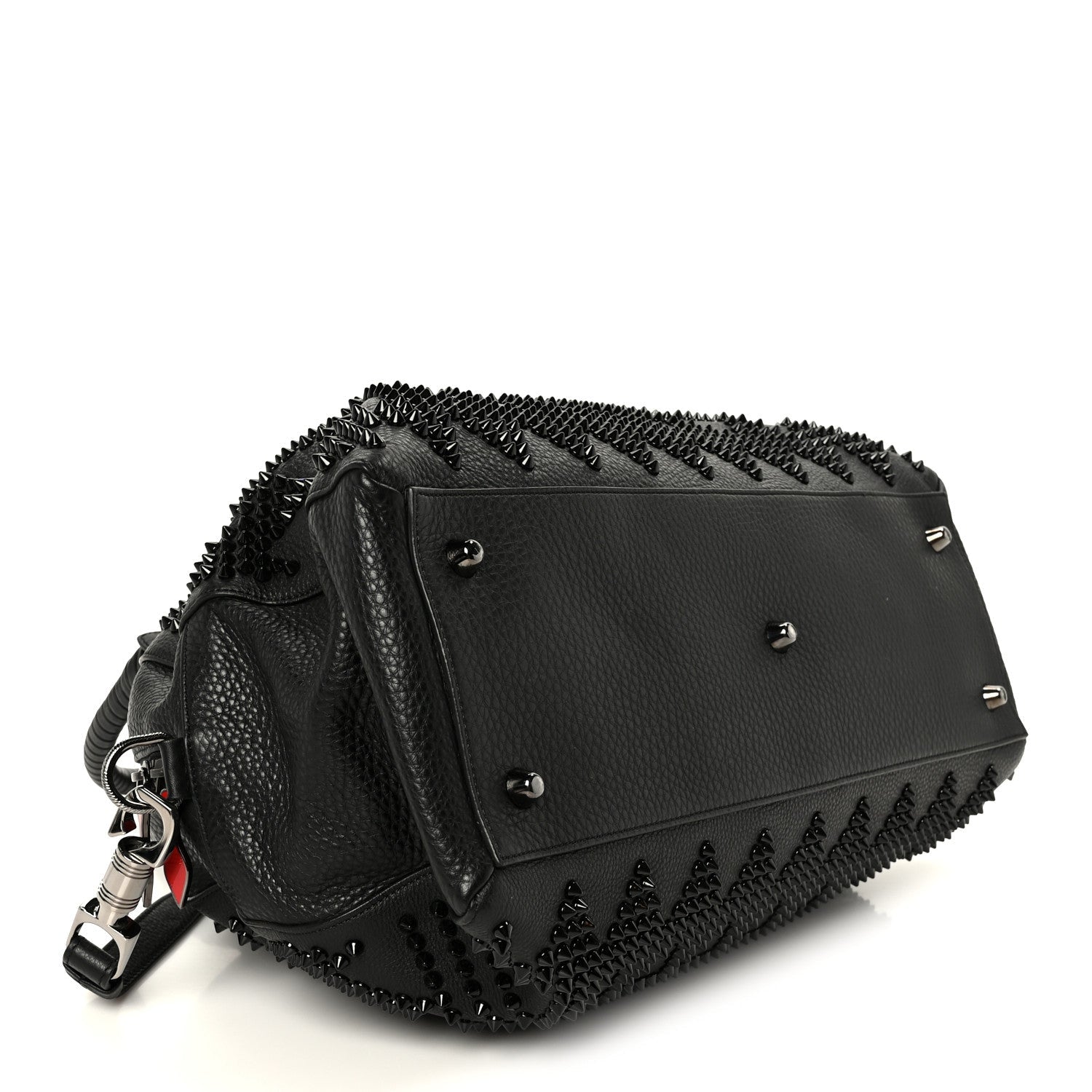 Grained Calfskin Mix Chevron Spikes Large Panettone Bowling Bag Black