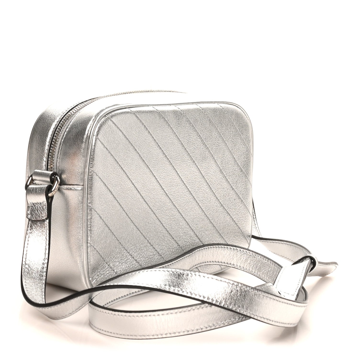 Metallic Sakai Be Green Calfskin Diagonal Stitched Small Blondie Shoulder Bag Silver