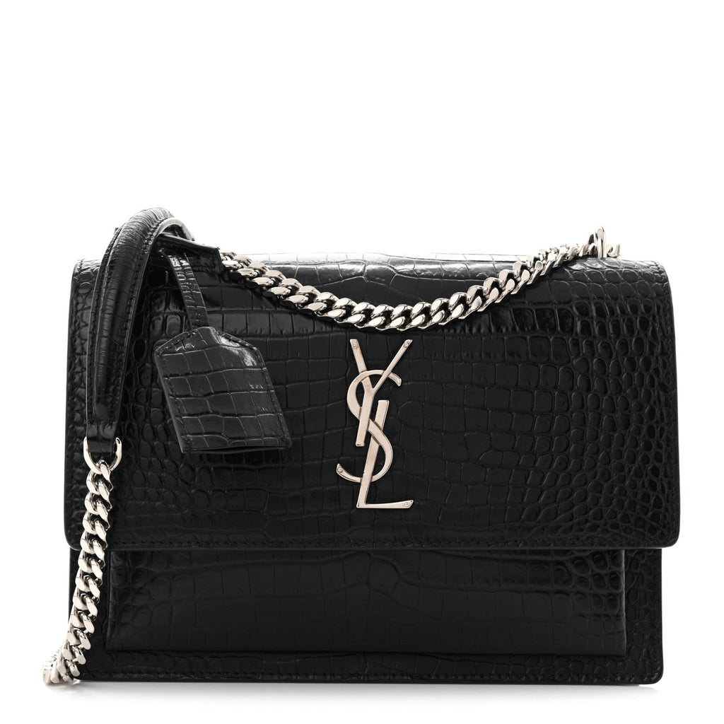 Calfskin Crocodile Embossed Medium Monogram Sunset Black