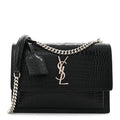 Calfskin Crocodile Embossed Medium Monogram Sunset Black