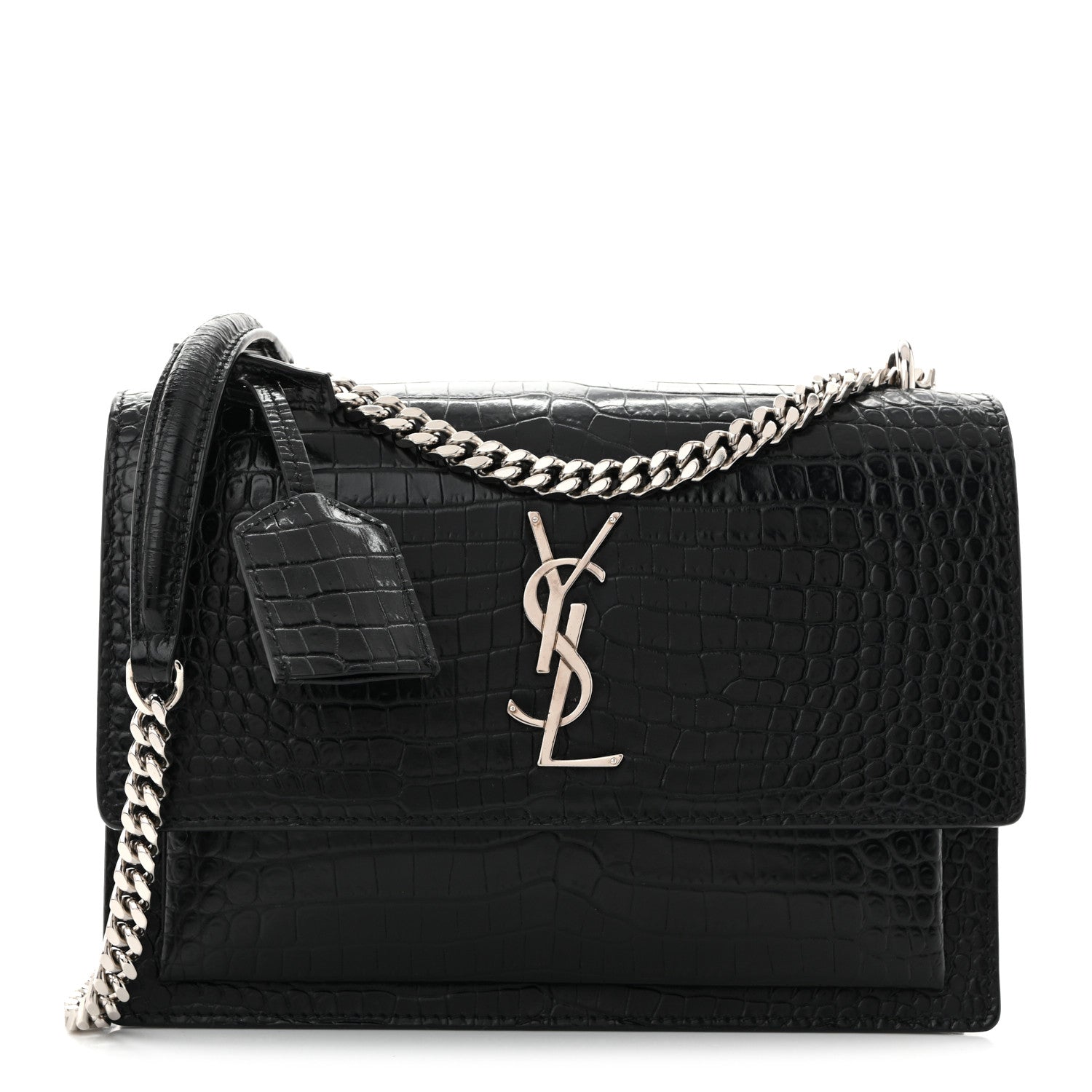 Calfskin Crocodile Embossed Medium Monogram Sunset Black