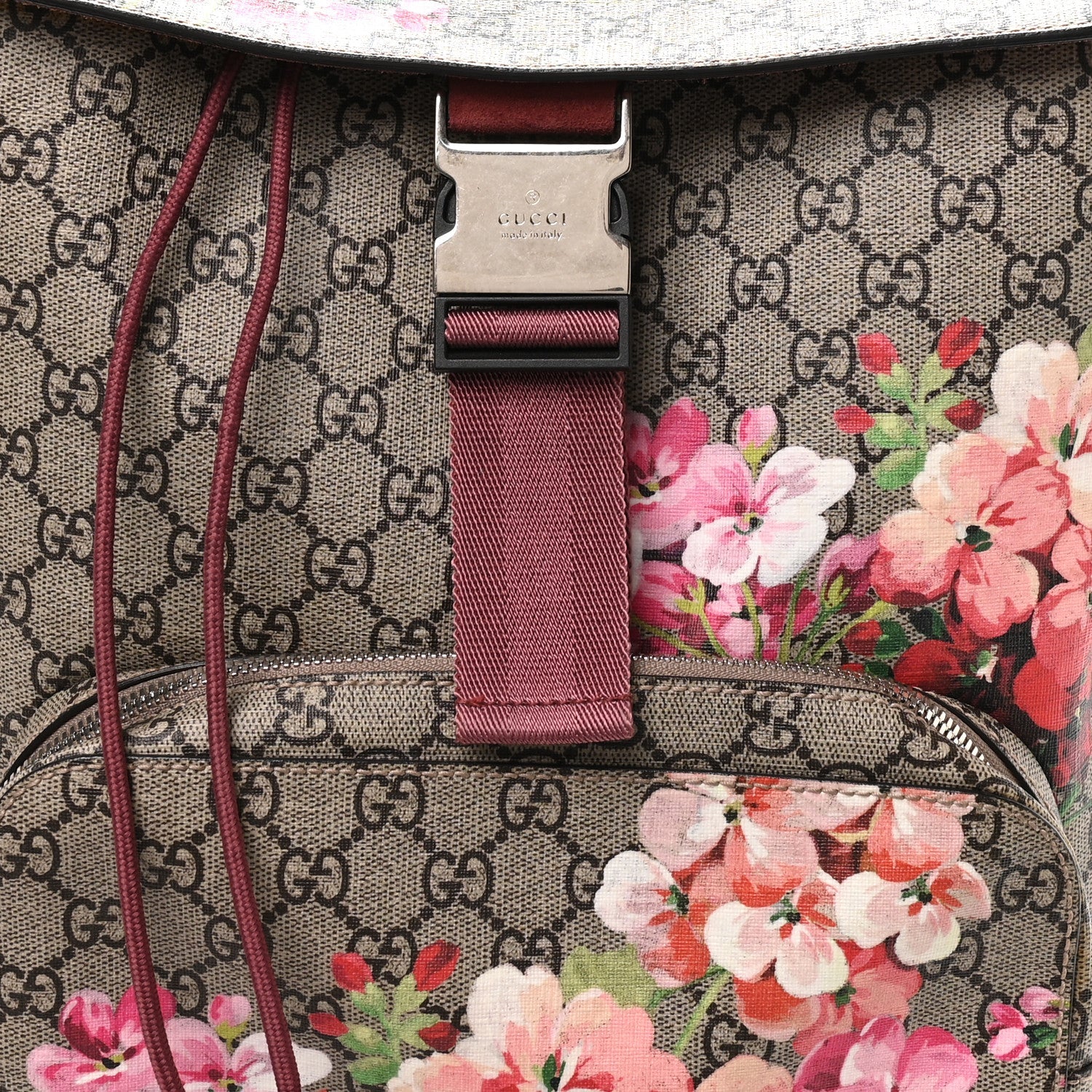 GG Supreme Monogram Blooms Medium Single Buckle Backpack Beige Multicolor Dry Rose