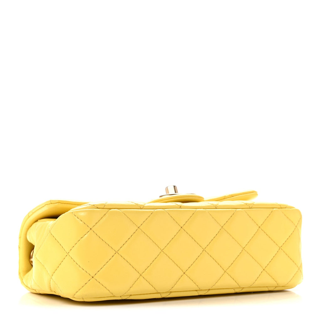 Lambskin Resin Quilted Mini Rectangular Pearl Samba Flap Yellow