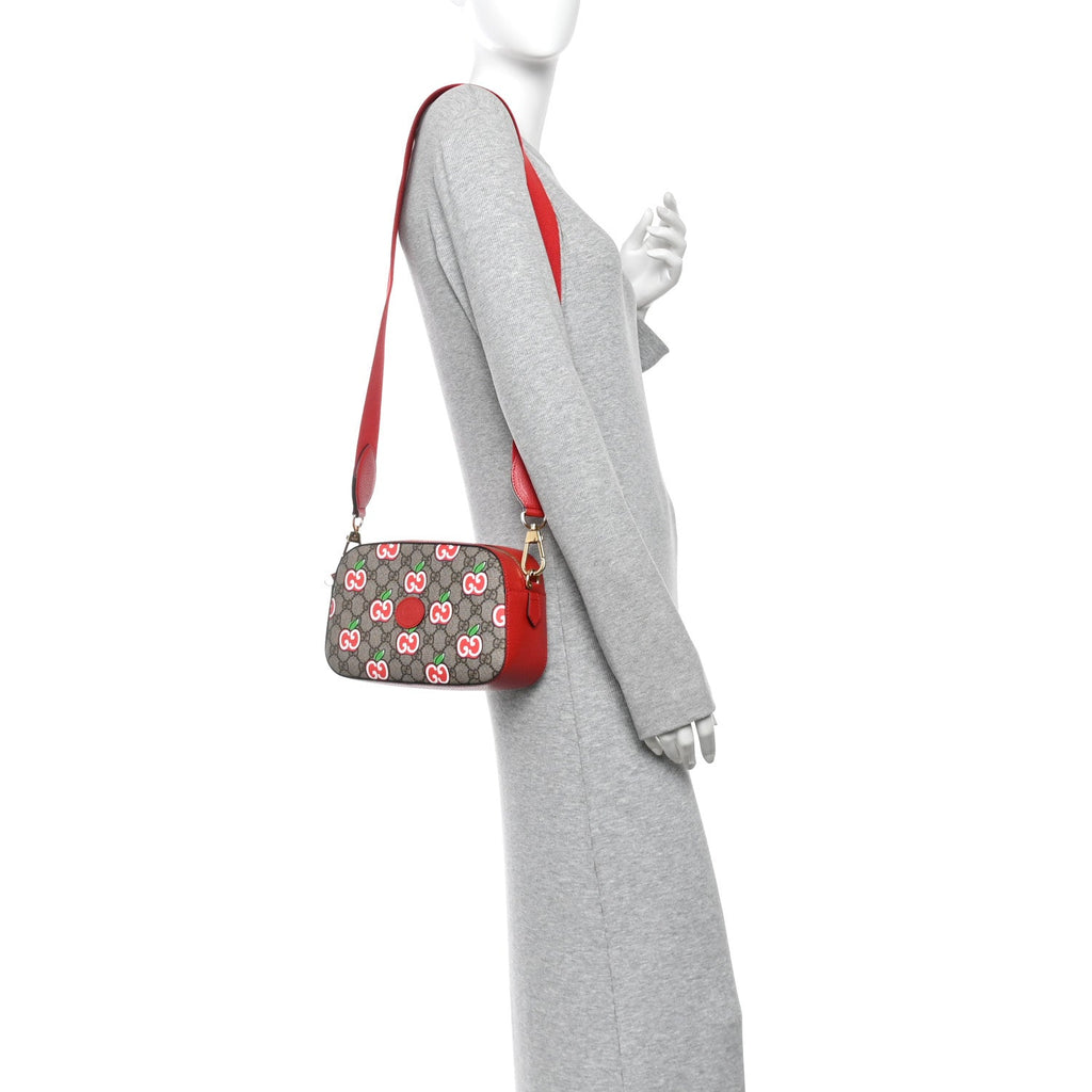 GG Supreme Monogram Apple Small Retro Interlocking G Shoulder Bag Beige Multicolor Lobster Red