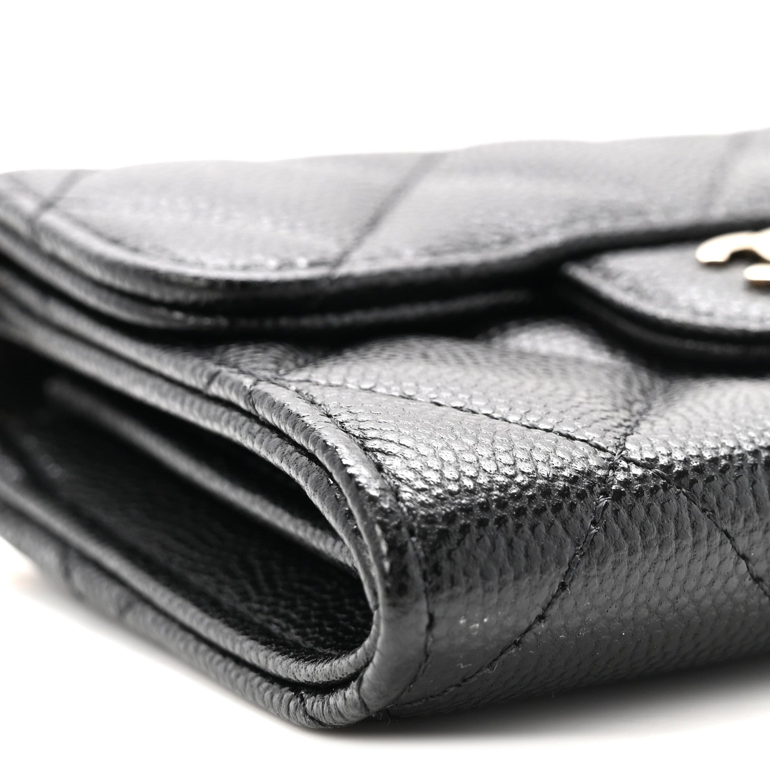 Caviar Quilted Flap Card Holder On Chain Black