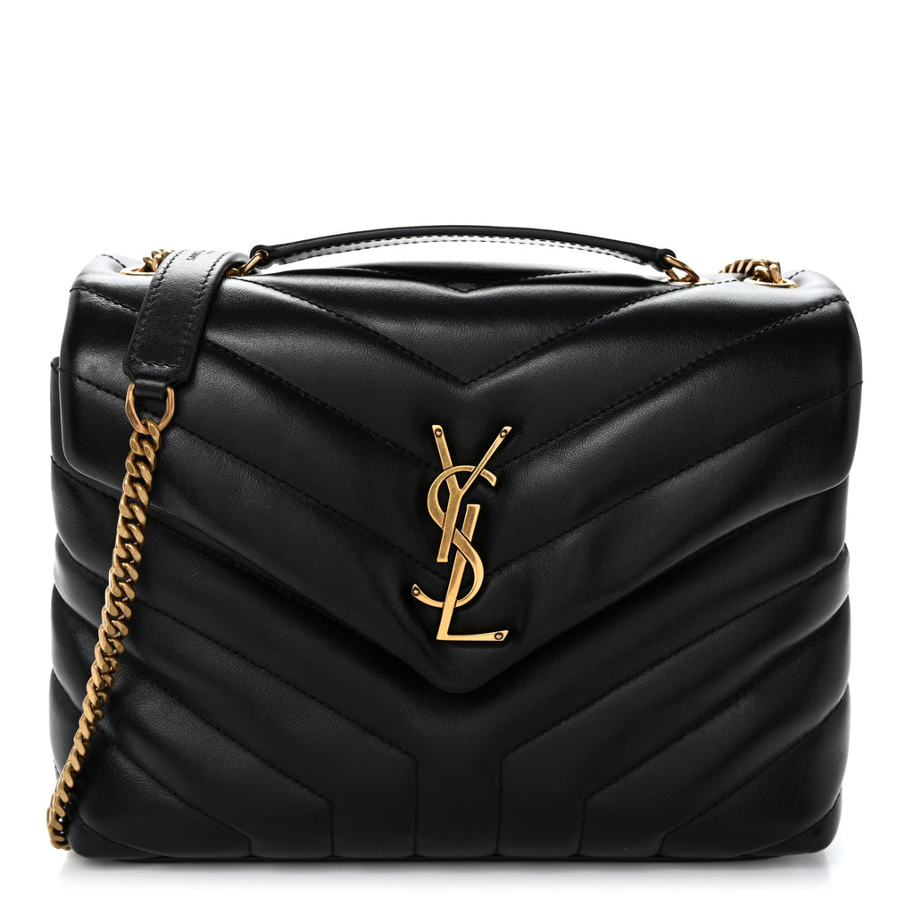 Calfskin Y Quilted Monogram Small Loulou Chain Satchel Black