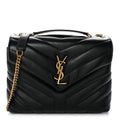 Calfskin Y Quilted Monogram Small Loulou Chain Satchel Black