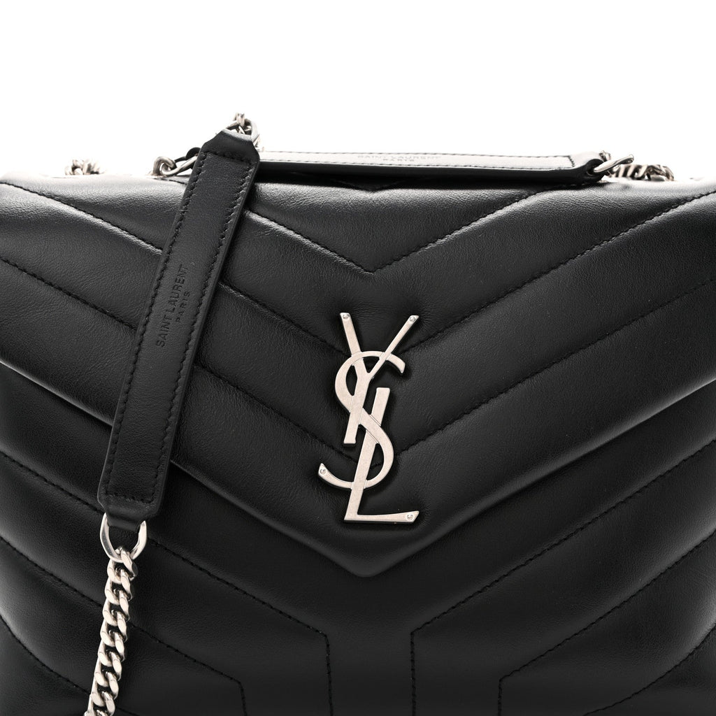 Calfskin Y Quilted Monogram Small Loulou Chain Satchel Black